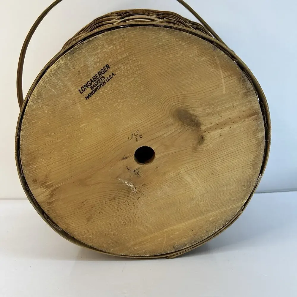 Vintage 1986 Longaberger Sewing Yarn Basket Leather Hinged Lid Painted - Picture 13 of 16